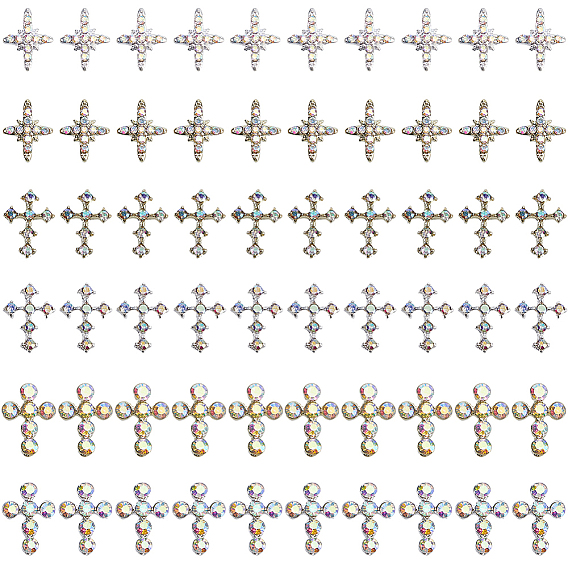 60шт 6 стили сплав горный хрусталь кабошоны, украшения для ногтей, крестик