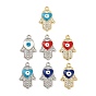 Pendentifs en émail , avec strass, plaqué longue durée, Main de Hamsa avec breloque cœur et mauvais œil
