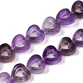 Natural Amethyst Beads Strands, Hollow Heart