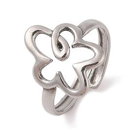 304 Stainless Steel Hollow Flower Cuff Ring for Women