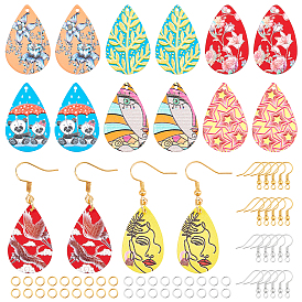NBEADS DIY Iron Dangle Earring Making Kits, with Teardrop with Pattern Iron Pendants, Jump Rings and Earring Hooks