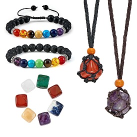 3 шт. 3 набор браслетов из натуральных смешанных камней в стиле стрейч, плетеные браслеты с чакрами для женщин, браслеты из каменных бусин с плетеной веревкой