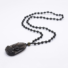 Collares con cuentas de obsidiana de brillo dorado natural, con colgantes de obsidiana natural, Buda