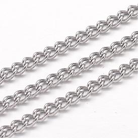 304 Stainless Steel Curb Chains, Unwelded, Twisted Chains