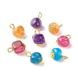 Dyed Natural Dragon Veins Agate Charms, with Iron & Alloy Findings, Chips, Golden