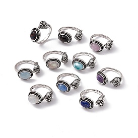 Кольца-манжеты с натуральными драгоценными камнями лисы, открытое кольцо, антикварные серебряные латунные украшения для женщин