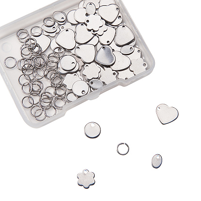 304 подвески из нержавеющей стали, с 304 кольцами из нержавеющей стали, плоский круглый и овальный и цветок и сердце