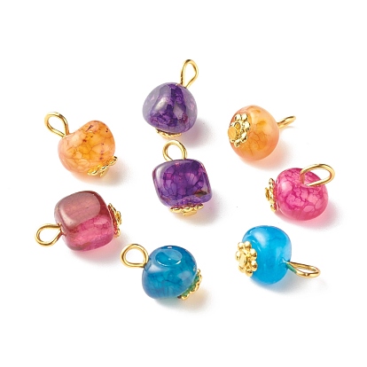 Dyed Natural Dragon Veins Agate Charms, with Iron & Alloy Findings, Chips, Golden