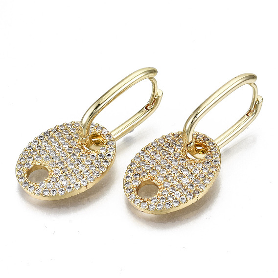 Boucle d'oreille huggie huggie en laiton micro pave clair, ovale