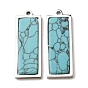 Dyed Synthetic Turquoise Pendants, 303 Stainless Steel Rectangle Bezeled Charms