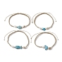 4Pcs 4 Style Synthetic Turquoise Braided Bead Anklets Set, Fish & Starfish & Turtle