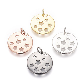 Brass Charms, Lead Free & Cadmium Free, Flat Round with Star