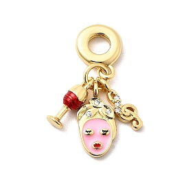 Латунь микропаве прозрачный кубический цирконий европейские подвески с подвесками, с розовым эмали, Подвески с большими отверстиями, без кадмия и без свинца, кубок, лицо и музыкальная нота