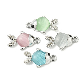 UV Plating Alloy Rhinestone Pendants, with Glass Imitation Cat Eye, Cadmium Free & Lead Free, Platinum, Fish