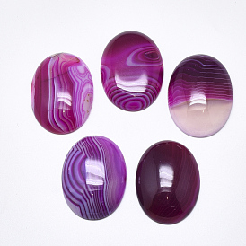 Natural Banded Agate/Striped Agate Cabochons, Dyed, Oval