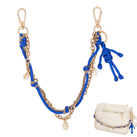 1 Декоративные цепочки для сумок из цинкового сплава, натуральных раковин каури и плетеного шнура из искусственной кожи., с поворотными застежками, золотые