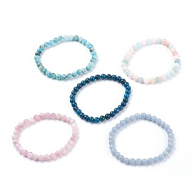 Natural Gemstone Stretch Bracelets, Round