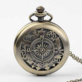 Relojes de bolsillo de la forma del compás de aleación, reloj de cuarzo, con cadena de hierro