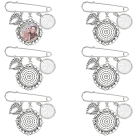 Основа для броши из нержавеющей стали, с прозрачными стеклянными кабошонами и плоскими круглыми/крылатыми подвесками из сплава