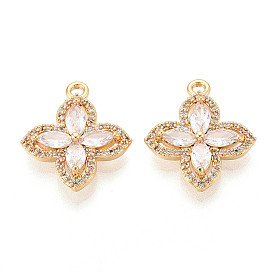 Латунные микропаве прозрачные подвески с фианитом, клевер, без никеля 