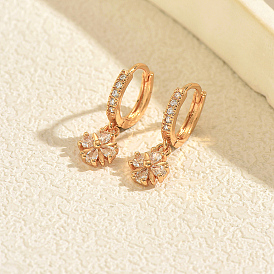 Brass Micro Pave Cubic Zirconia Snowflake Hoop Dangle Earrings for Women