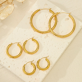 Minimalist Stainless Steel Circle Earrings - 24mm/30mm/50mm Sizes, Fashionable and Versatile Jewelry