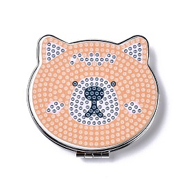 DIY Bear Special Shaped Diamond Painting Mini Makeup Mirror Kits, Foldable Two Sides Vanity Mirrors, with Rhinestone, Pen, Plastic Tray and Drilling Mud