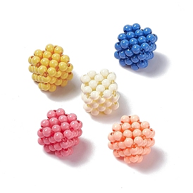 Handmade Opaque Plastic Woven Beads, No Hole Bead, Cube