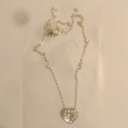 Pendant Necklace, with Brass Cable Chains and Heart Alloy Rhinestones Charms