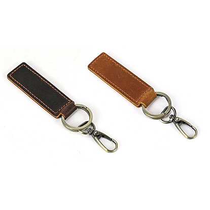 Cowhide Leather Keychain, with Belt Alloy Ring and Clasp for Car Key Holder