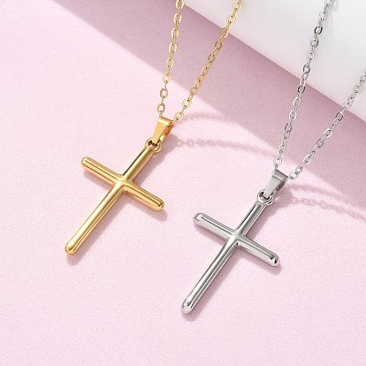 304 ожерелья с подвеской-крестом из нержавеющей стали, ионное покрытие (ip)