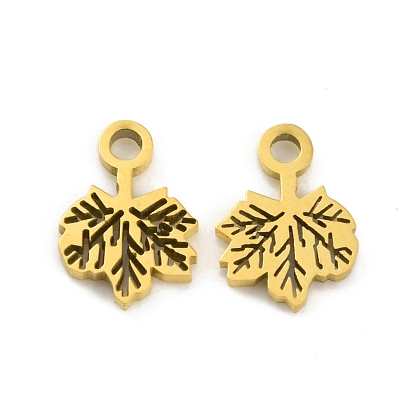 Ion Plating(IP) 304 Stainless Steel Charms, Laser Cut, Maple Leaf Charm