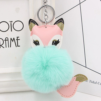 Cute Fox Fur Ball Keychain Bag Charm Plush Faux Fur Winter Car Pendant Gift