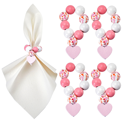 Ronds de serviette en perles de bois en forme de coeur, ornement porte-serviette, pour la décoration de mariage