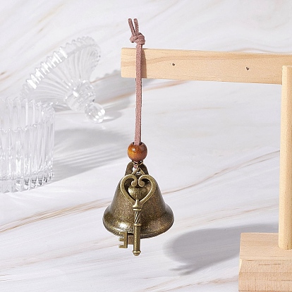 Железо колокол подвесные украшения, подвесные украшения из сплава ключей, деревянных бусин и искусственной замши