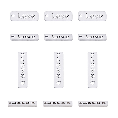 Pendentifs en acier inoxydable, rectangle avec le mot amour