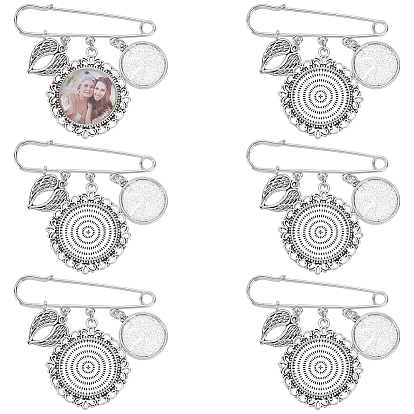 Основа для броши из нержавеющей стали, с прозрачными стеклянными кабошонами и плоскими круглыми/крылатыми подвесками из сплава