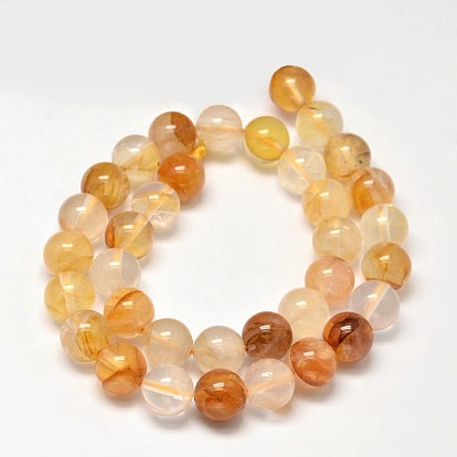 Brins de perles rondes de quartz hématoïde jaune naturel, quartz ferrugineux
