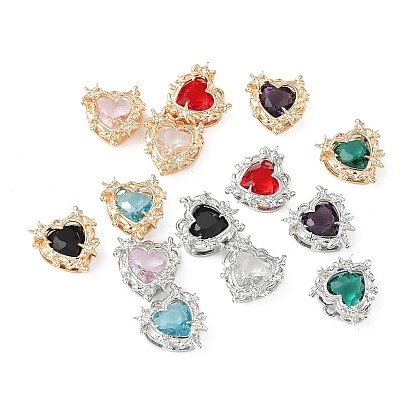 Подвески из латуни и стекла с микропаве из кубических цирконий, без кадмия, без никеля и без свинца, сердце прелести