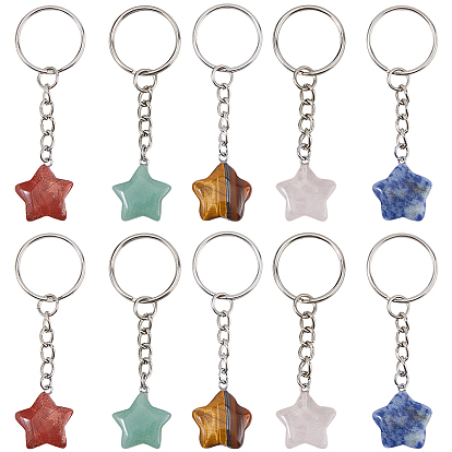10 шт. 5 брелоки из натурального камня разных цветов, с железными кольцами, платина