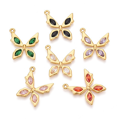 304 подвески из нержавеющей стали с кубическим цирконием, бабочка, ионное покрытие (ip), реальный 18 k позолоченный