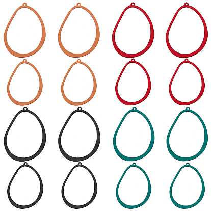 16Pcs 8 Style Spray Painted Alloy Pendants, Hollow, Irregular Teardrop