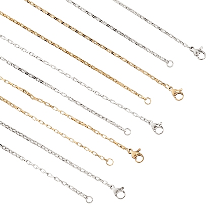 Unisex 304 Stainless Steel Box Chain Necklaces, with Lobster Claw Clasps