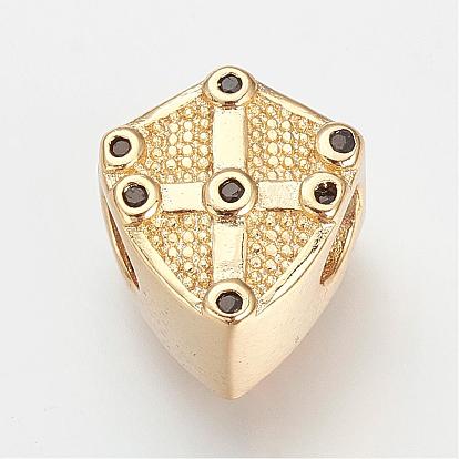 Brass Cubic Zirconia European Beads, Shield