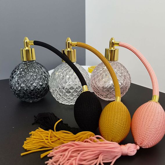 Круглые стеклянные распылители, распылитель тонкого тумана для духов с плетеной подушкой безопасности, многоразовая бутылка