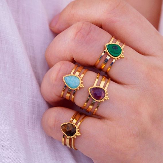 Каплевидные 304 манжеты из нержавеющей стали с драгоценными камнями, золотые