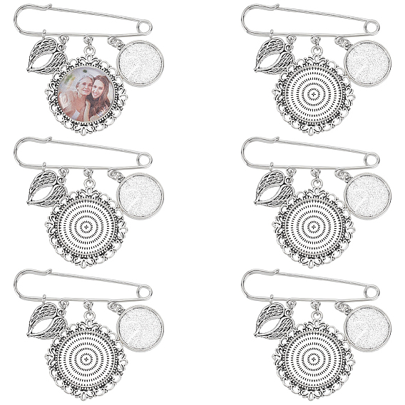 Основа для броши из нержавеющей стали, с прозрачными стеклянными кабошонами и плоскими круглыми/крылатыми подвесками из сплава