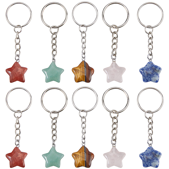 10 шт. 5 брелоки из натурального камня разных цветов, с железными кольцами, платина