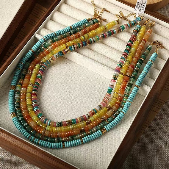 Ожерелья из бисера хейши с драгоценными дисками для женщин, с концевыми цепями из нержавеющей стали, золотые