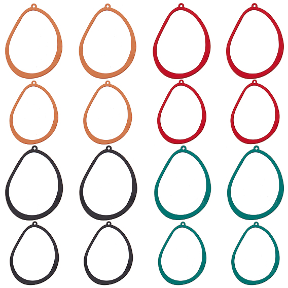 16Pcs 8 Style Spray Painted Alloy Pendants, Hollow, Irregular Teardrop